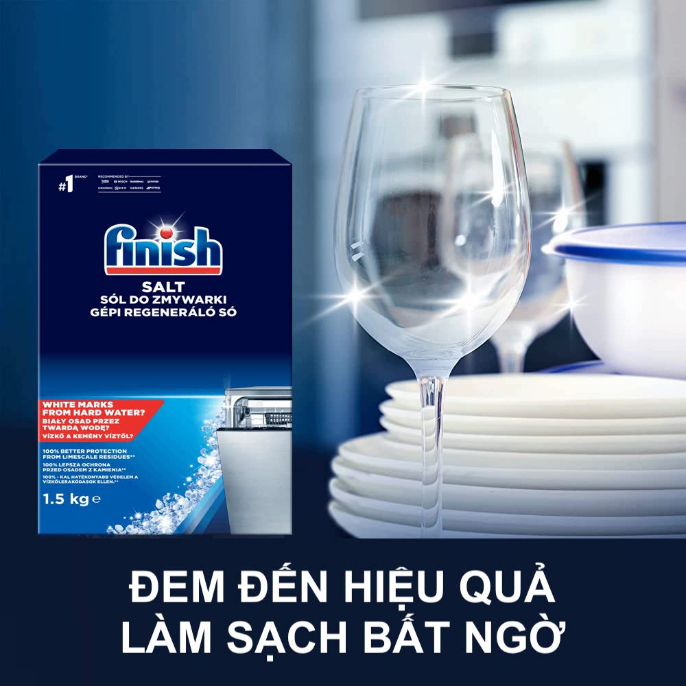 Muối Rửa Chén Bát Finish Giúp Làm Mềm Nước Chống Vôi Cặn Nhập Khẩu Châu Âu Chính Hãng Hộp 1,5kg