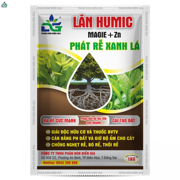 Phân Lân Humic + Magie + Zn _ Chống Nghẹt Rễ, Ra Rễ Cực Mmạnh, Xanh Lá, Giải độc Đất - Gói 1kg