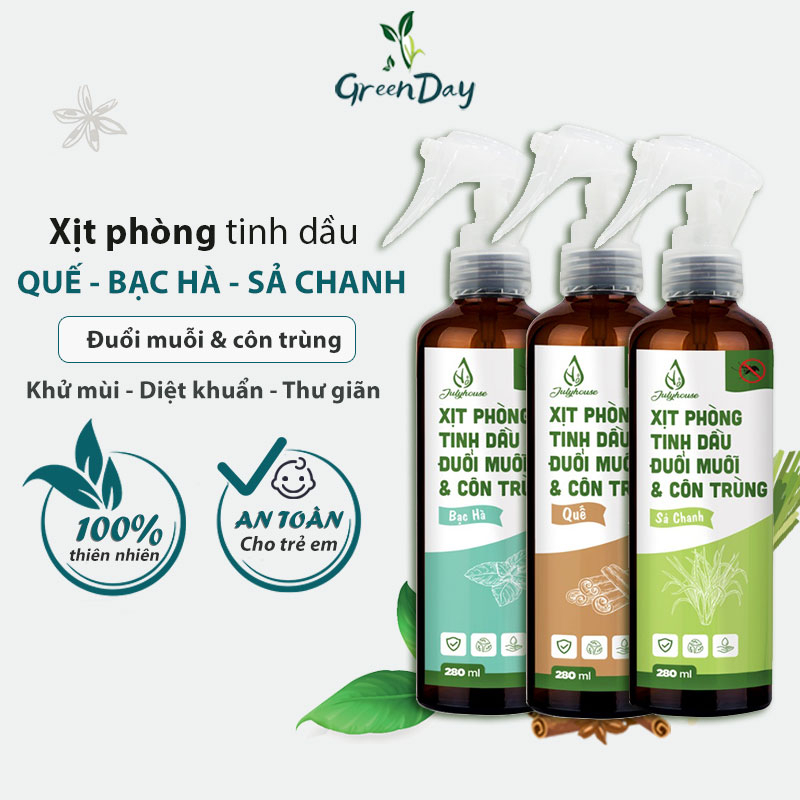 Xịt phòng tinh dầu Đuổi Muỗi Khử Mùi Kháng Khẩn Sả chanh, Bạc hà, Quế Thơm Phòng Thư Giãn