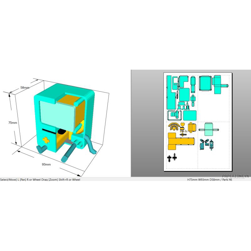 Mô hình giấy nhân vật hoạt hình Cartoon Network  BMO Dissected/ BMO chi tiết 2