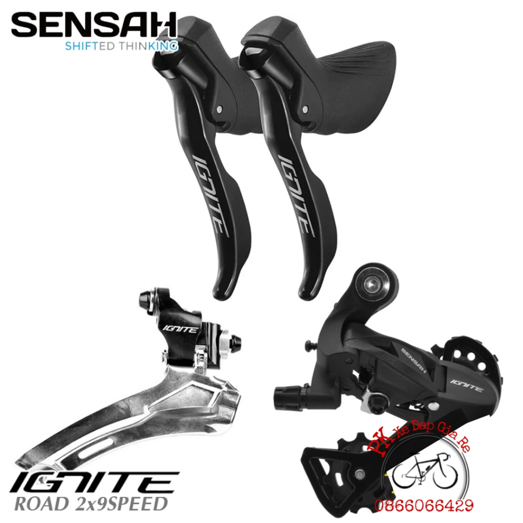 Bộ Groupset Mini SENSAH 2x9 speed, Group SENSAH 2x9 3 món gồm tay lắc, củ đề, sang đĩa