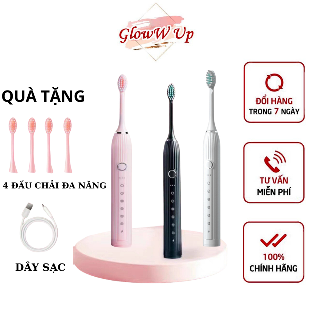 Bàn Chải Điện Đa Năng Sonic Nâng Cấp Đặc Biệt Tặng Kèm 4 Đầu Thay Thế 6 Chế Độ Chăm Sóc Răng Bàn Chải Đánh Răng Điện