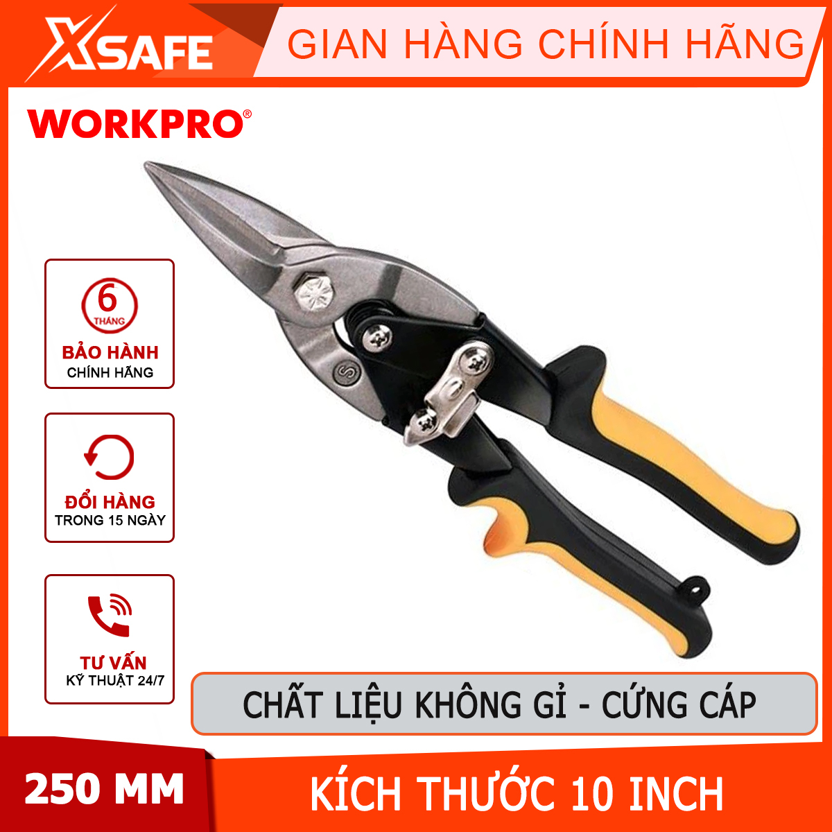 Kéo cắt tôn Workpro - WP214017 bằng thép mũi thẳng 250mm (10inches) Chính hãng
