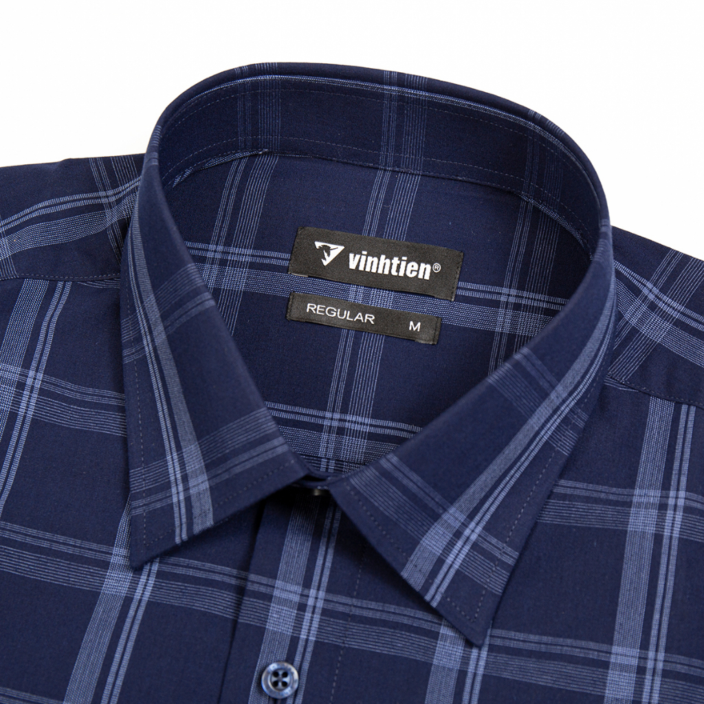 Áo Sơ Mi Nam Tay Ngắn Sọc Caro Vĩnh Tiến Dáng Regular Vạt Ngang 350 - G607