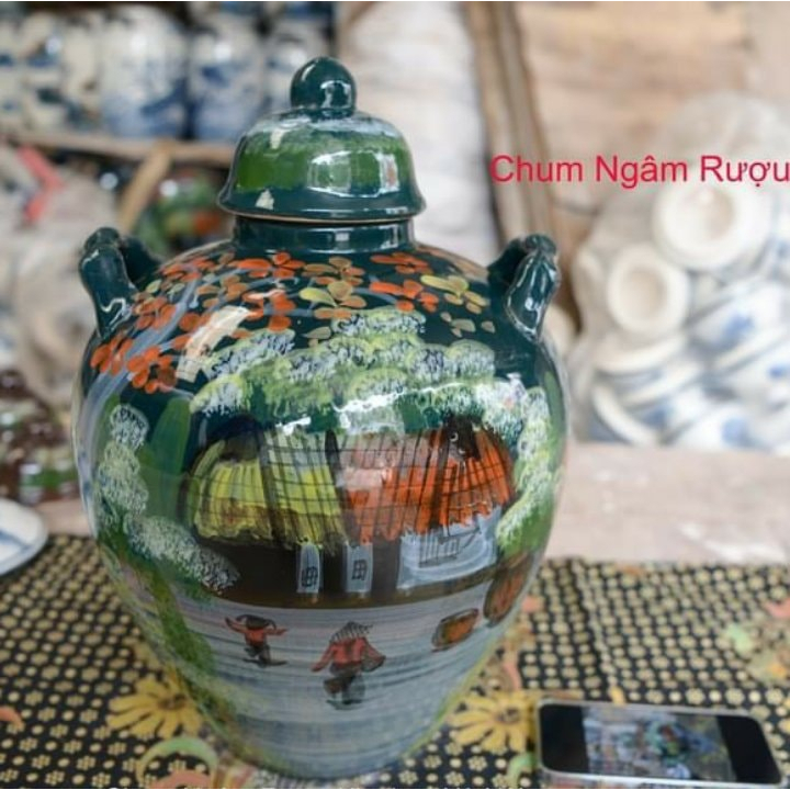 Chum Sứ Vẽ Tay Bát Tràng 10 lít