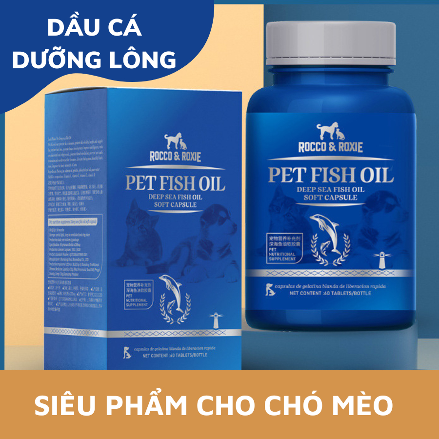 Dầu cá hồi Lecithin bổ sung Omega 3, Vitamin D3 giúp mượt và ngăn ngừa rụng lông cho thú cưng - Hộp 60 viên