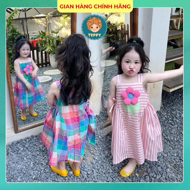 Váy 2 dây hoa nổi cho bé gái