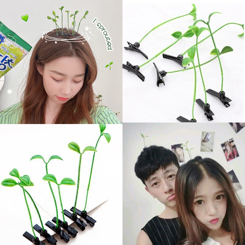 Kẹp tóc hình cây mầm đậu nhân tạo dễ thương đơn giản cho bé gái