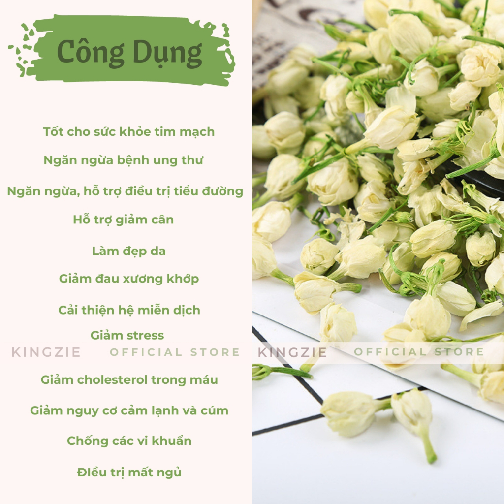 Hoa Nhài Sấy Lạnh Nguyên Bông 100gr KINGZIE Giúp Giảm Cân, Đẹp Da, Ngủ Ngon