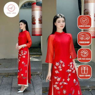 Áo dài cách tân thiết kế chất liệu tơ organza đính kết cao cấp - Áo dài Mộc Lâm - AD28.1
