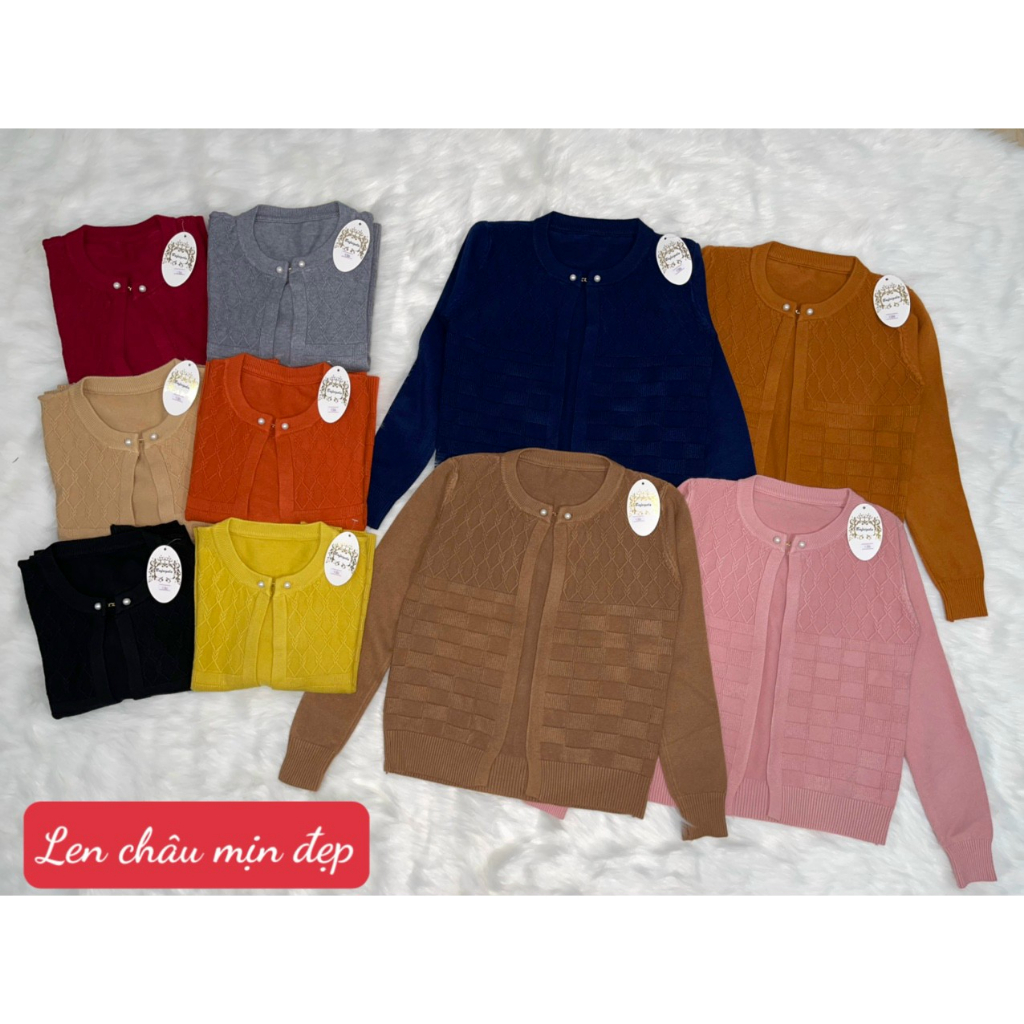 Áo khoác len tay dài cài nút ngọc như hình