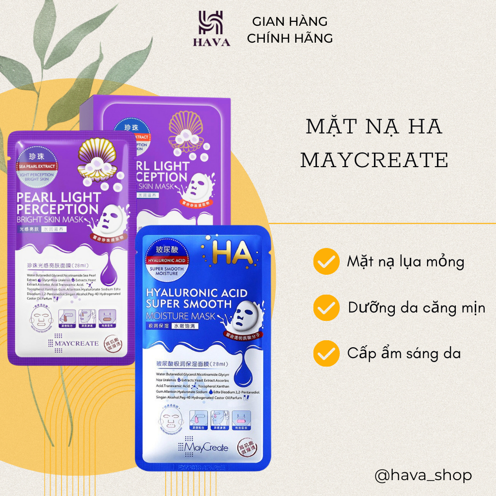 Hộp 20 miếng mặt nạ giấy dưỡng da mụn cấp ẩm thải độc xanh tím HA Maycreate HAVA SHOP