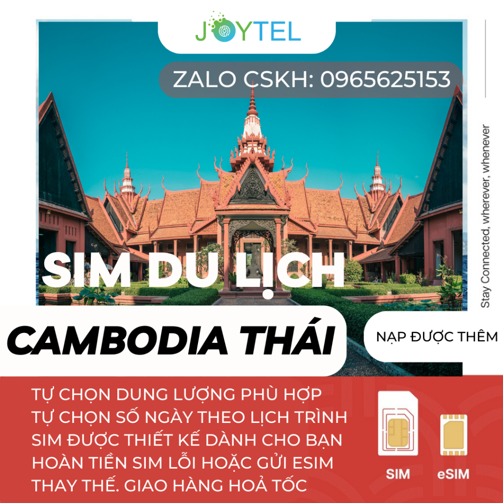 Sim du lịch Campuchia Cambodia Thái Lan tốc độ cao Chính hãng Joytel