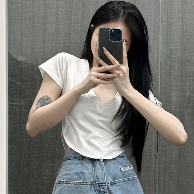 Áo croptop tay hến chất thun thun cotton kiểu dáng basic