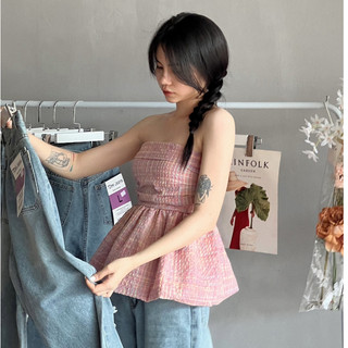 Áo quây kẻ hồng dáng xoè , áo cúp ngực kẻ hồng chất xốp yumi bán sỉ