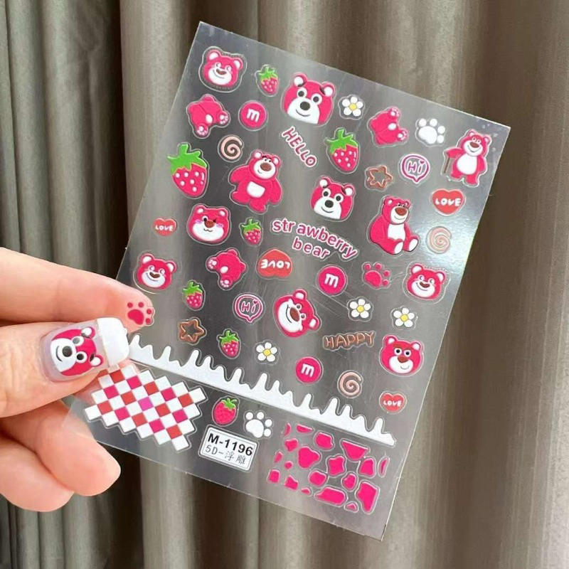 Sticker dán móng tay nail Gấu dâu và Thỏ hình thú dễ thương