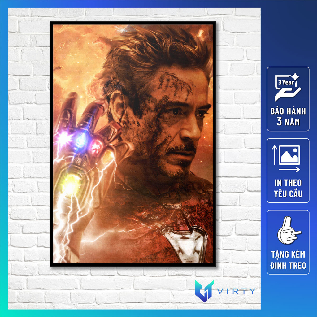 Tranh treo tường IRON MAN MARVEL kèm khung composite VIRTY Tranh Canvas decor phòng ngủ, phòng làm việc