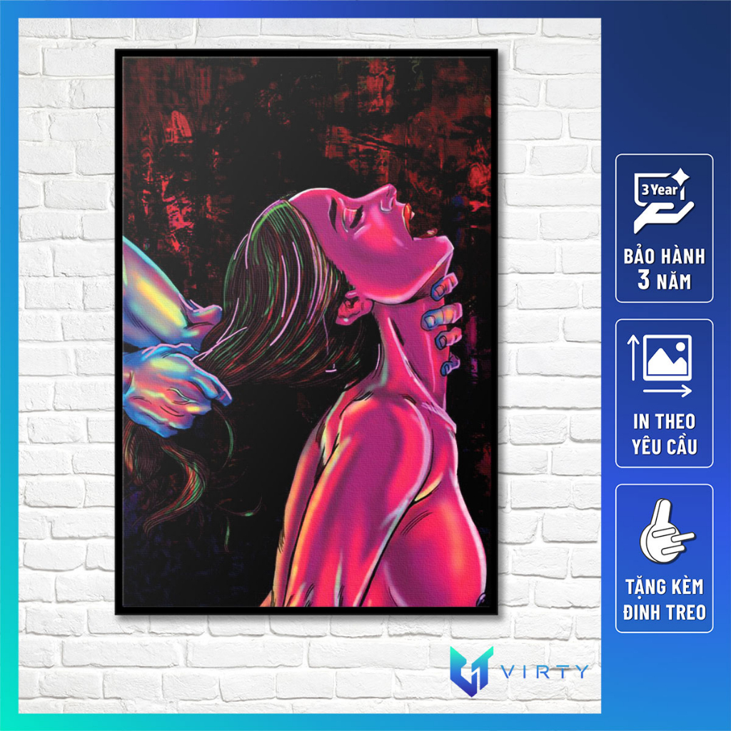 Tranh treo tường GRAFFITI COLORFUL kèm khung composite VIRTY Tranh Canvas decor phòng ngủ, phòng làm việc