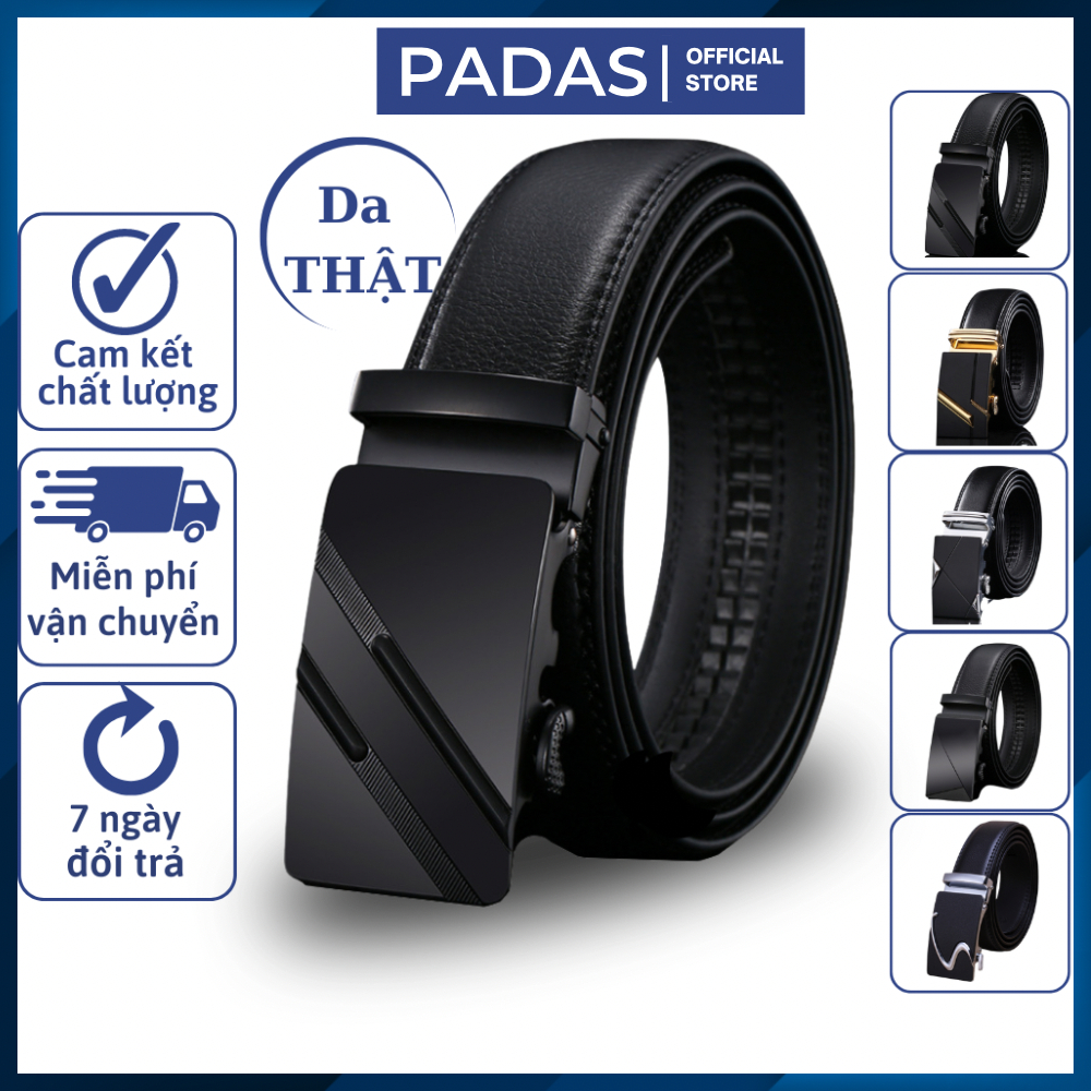 Thắt lưng nam dây nịt nam cao cấp dây lưng nam khoá tự động da bò thật 2 lớp đẹp hàn quốc công sở Padas-120