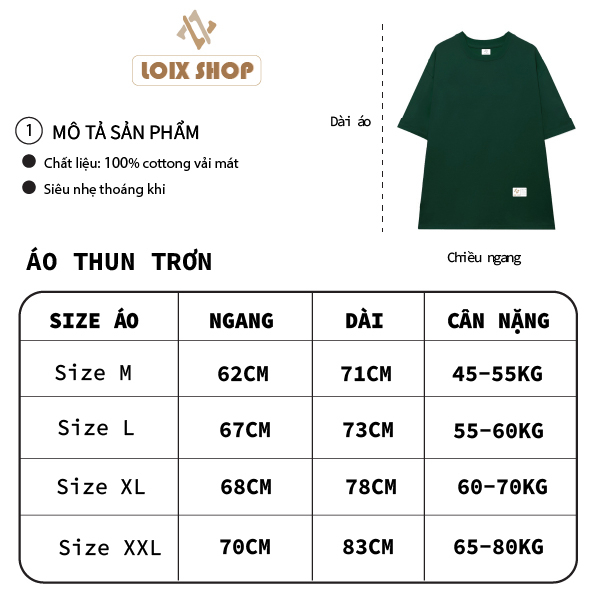 Áo thun unisex thời trang LOIX basic tee phông trơn nam nữ tay lỡ oversize form rộng