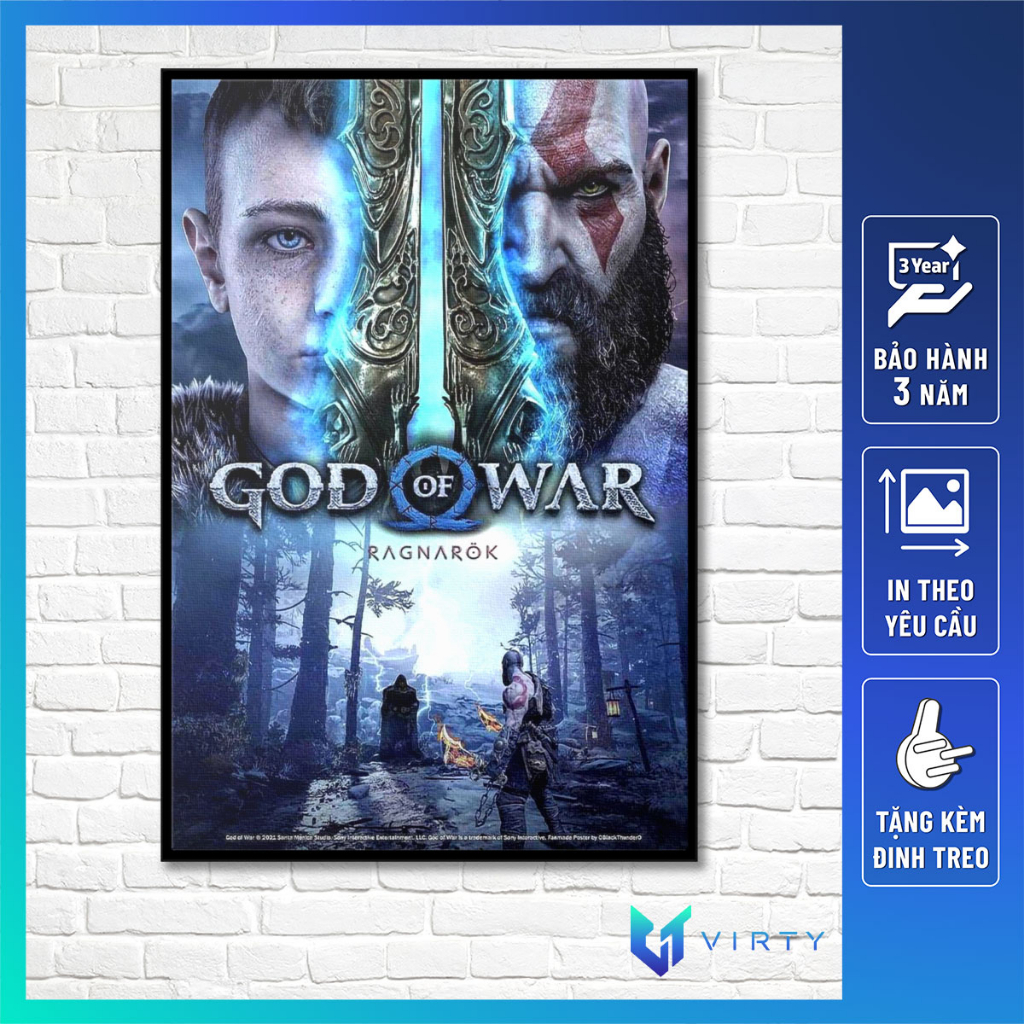 Tranh treo tường game GOD OF WAR kèm khung composite VIRTY Tranh Canvas decor phòng ngủ, phòng làm việc
