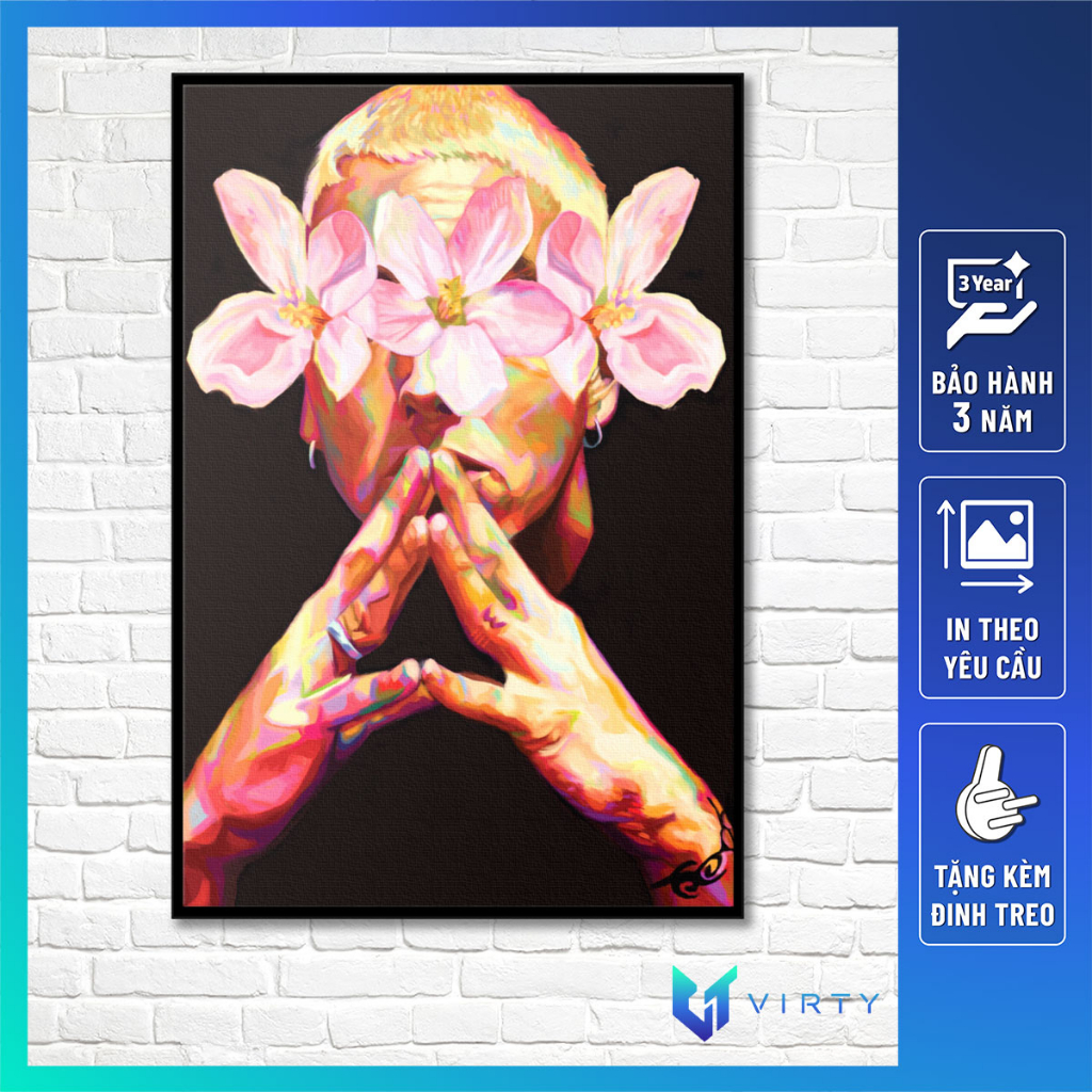 Tranh treo tường Ca sĩ FLORAL CELEBRITIES kèm khung composite VIRTY Tranh Canvas decor phòng ngủ, phòng làm việc