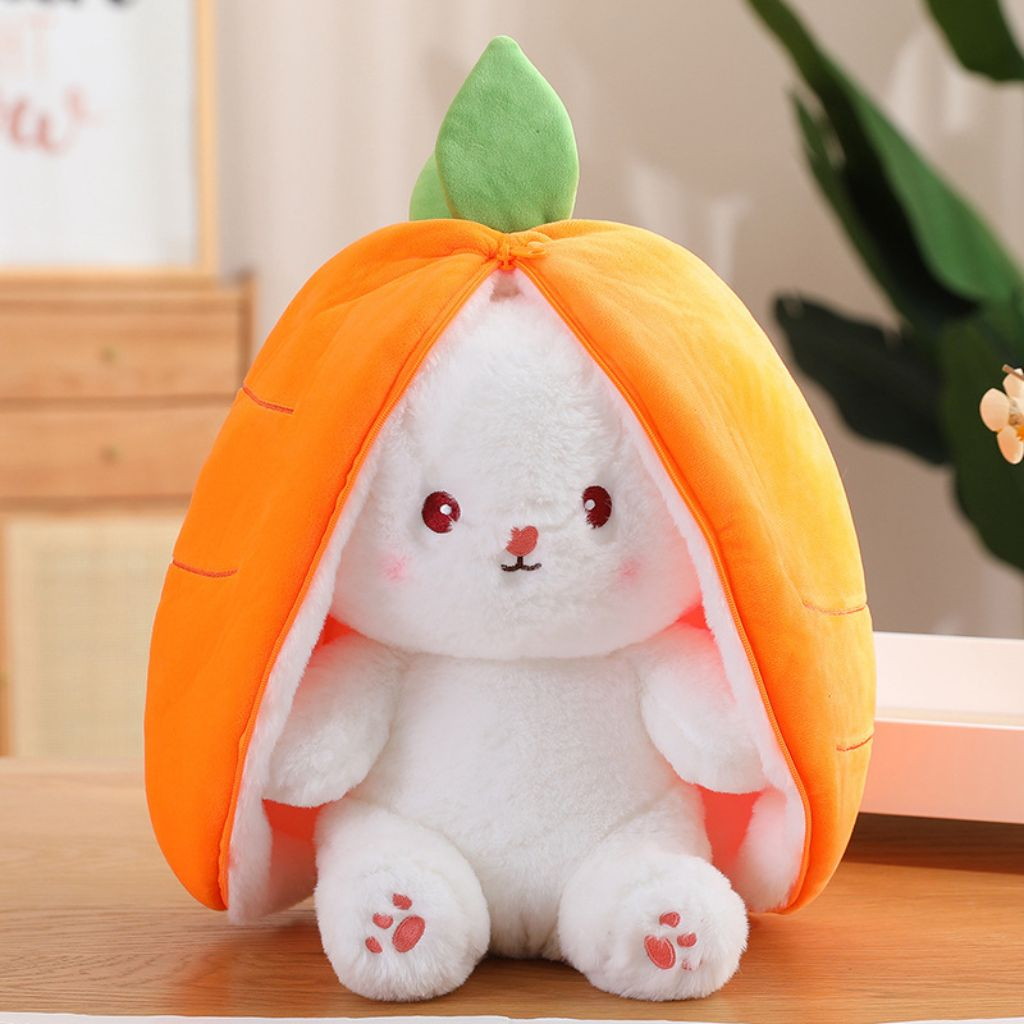 Gấu bông thỏ dâu tai dài cà rốt 30 - 40cm 2 trong 1 trắng mini cute dễ thương cho bé EDA'S HOUSE