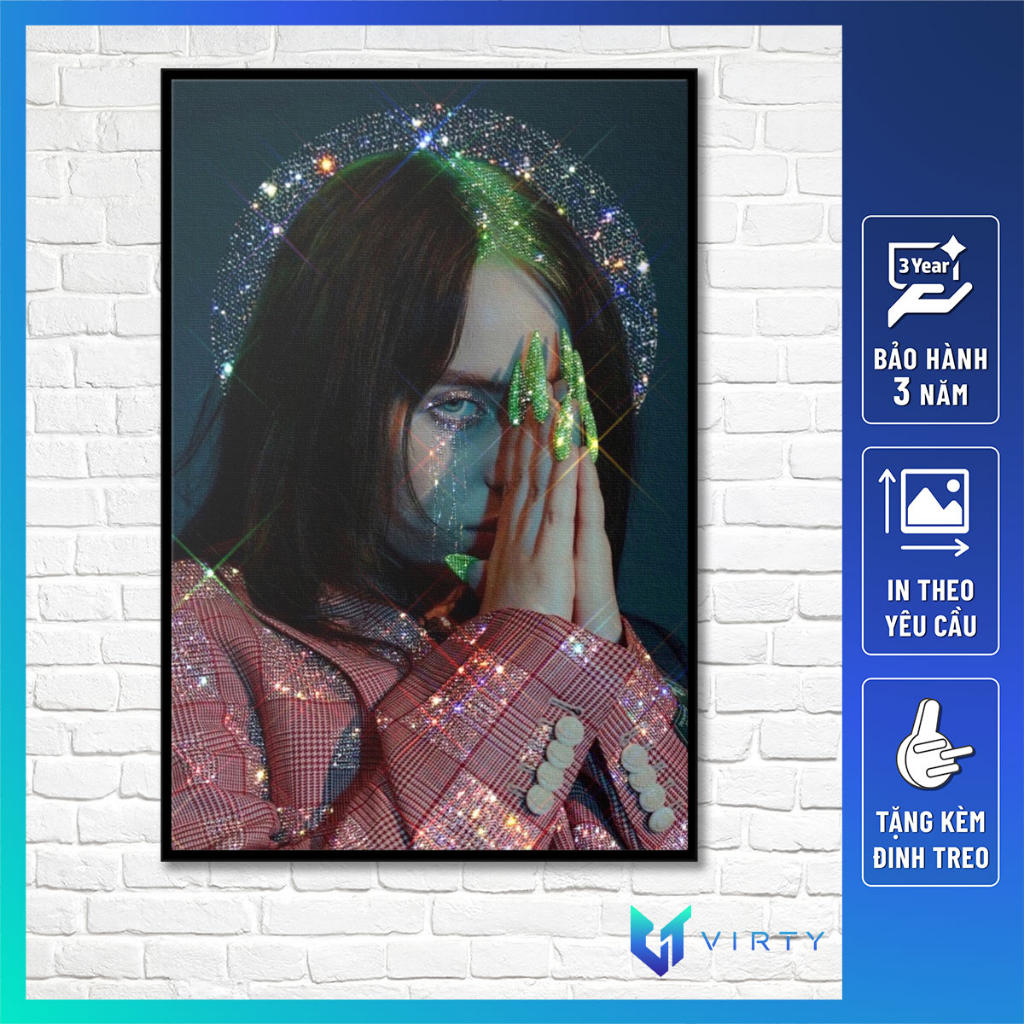 Tranh treo tường Ca sĩ BILLIE EILISH kèm khung composite VIRTY Tranh Canvas decor phòng ngủ, phòng làm việc