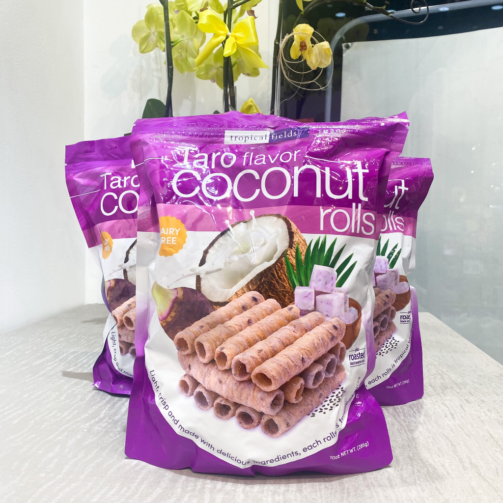 BÁNH QUẾ DỪA MÈ ĐEN VỊ KHOAI MÔN TROPICAL FIELDS TARO FLAVORED COCONUT ROLLS 285g