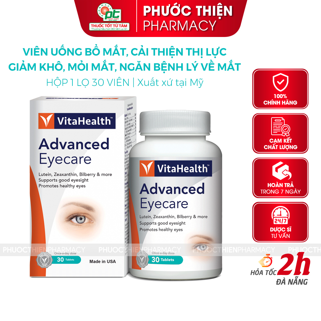 Viên uống bổ mắt, sáng mắt, tăng thị lực của Mỹ VitaHealth Advanced Eyecare 30 viên Vitamin cho mắt Eye Care