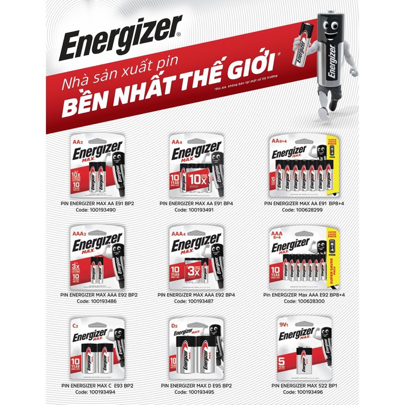 PIN ENERGIZER  Pin AAA, AA Energizer Max E92, E91 BP8+4