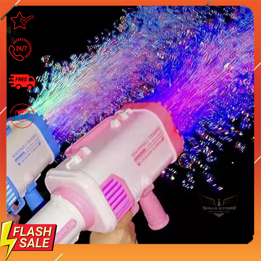 Súng bắn bong bóng, Súng thổi bong bóng, đồ chơi súng bắn bong bóng xà phòng loại lớn 32 nòng loại tự động dùng pin