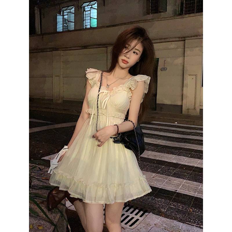 VIDEO ẢNH THẬT🖤Đầm công chúa trễ vai xinh xắn đáng yêu sẵn mút ngực/Váy ulzzang bánh bèo tiểu thư chụp ảnh sống ảo