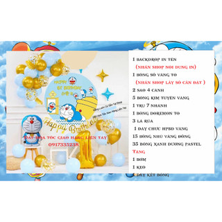 Set bóng trang trí sinh nhật doremon kèm backdrop tặng kèm bom keo dây kết bóng