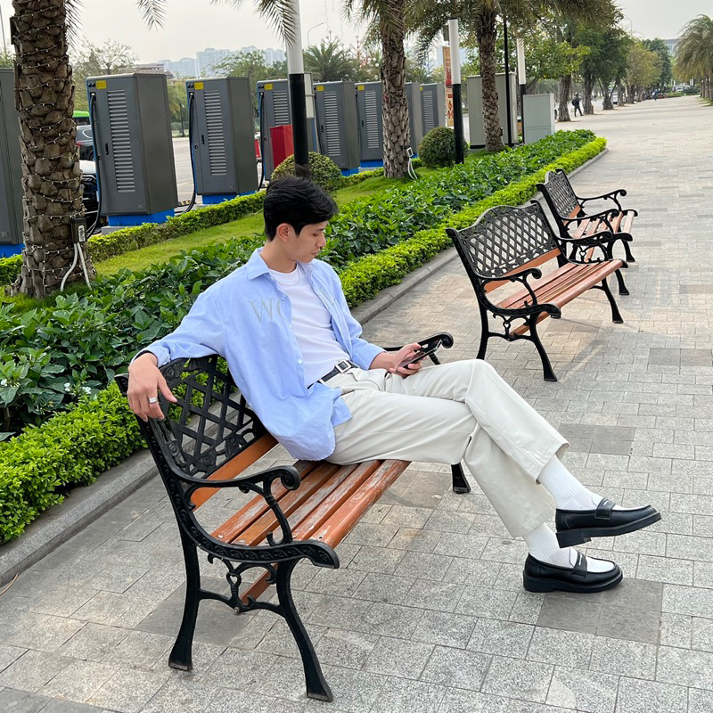 Áo sơ mi WOLO we only live one URLYS oxford thêu chỉ bạc, sọc kẻ xanh đen thêu chữ nam nữ unisex form rộng hàn quốc