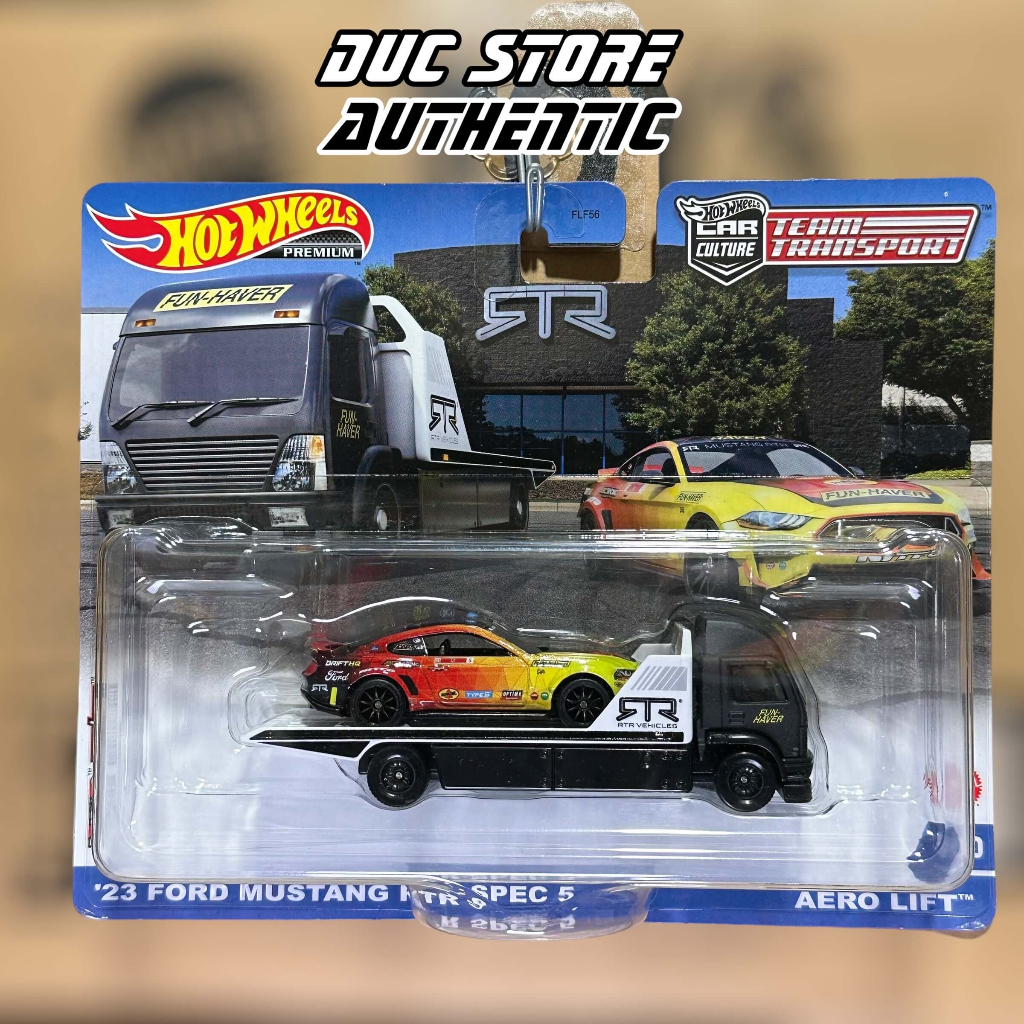 ducstore.vn Xe mô hình HKF39 Hot Wheels Team Transport 23 Ford Mustang RTR Spec 5 & Aero Lift