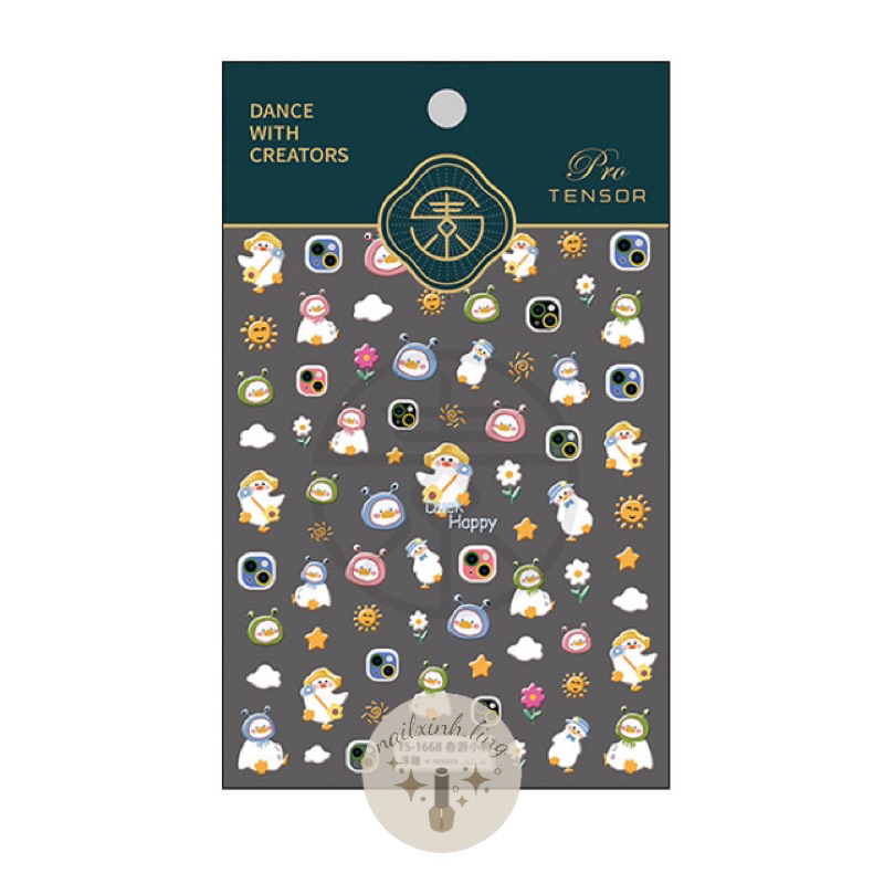 Miếng Dán Móng Tay In Nổi 5D Hình Gấu Thỏ Vịt Tone Vàng Hồng - Hình Dán Sticker Gắn Nail Tensor Pro