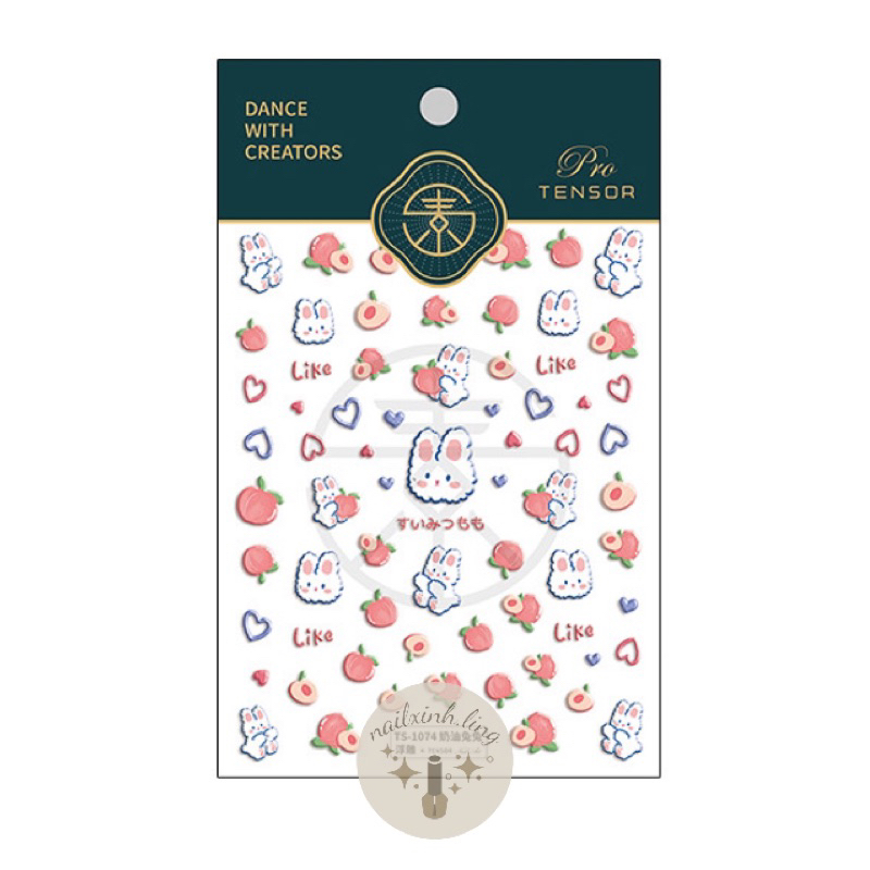 Miếng Dán Móng Tay In Nổi 5D Hình Gấu Thỏ Vịt Tone Vàng Hồng - Hình Dán Sticker Gắn Nail Tensor Pro