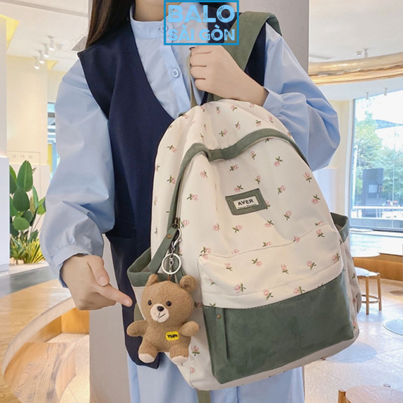 Balo đi học nữ balo đi chơi nữ balo thời trang nữ họa tiết bông hoa siêu cute nhiều ngăn  chống thấm nước BLS07