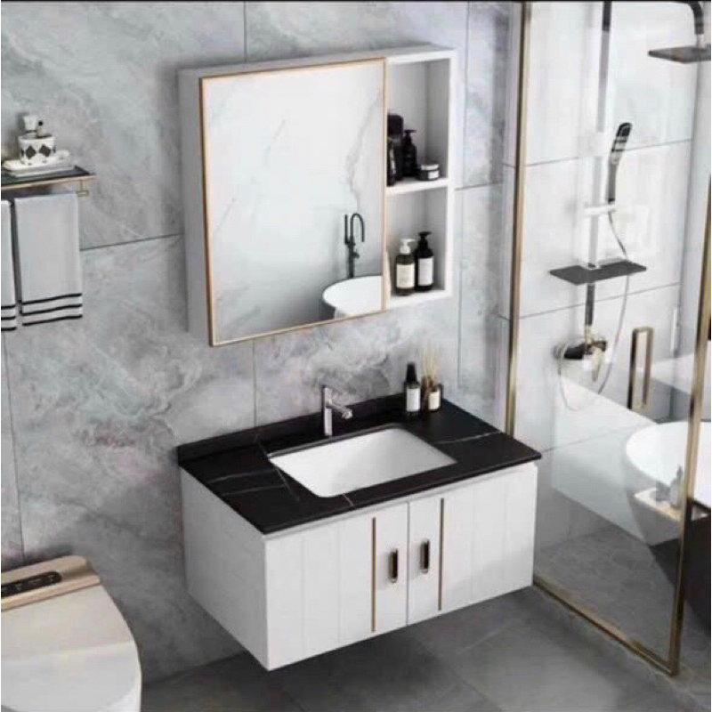 Tủ Lavabo Nhôm Siêu Bền Big Home Mặt Đá Công Nghệ Men Nano Cao Cấp Chống Bám Bẩn - Chống Xước kt 80x47cm
