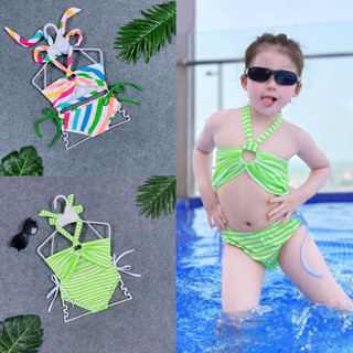 Bikini yếm cột dây quần chip đùi cho bé gái hoạ tiết chấm bi