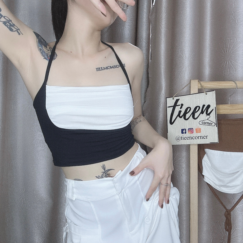 Áo ống cổ yếm phối 2 màu chất thun mát cho mùa hè tieencorner 357