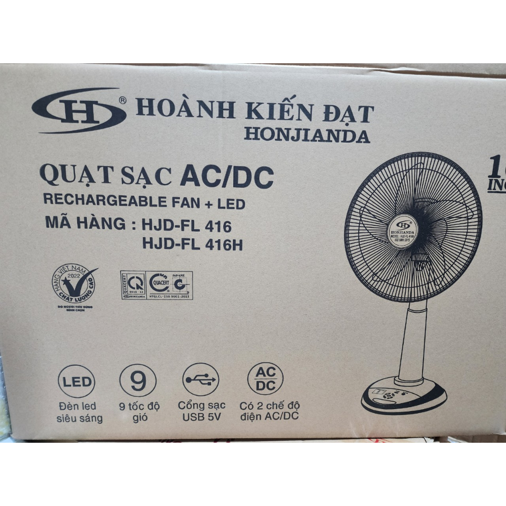 QUẠT SẠC TÍCH ĐIỆN HOJIANDA 416 QUẠT LỞ - BÌNH 12V