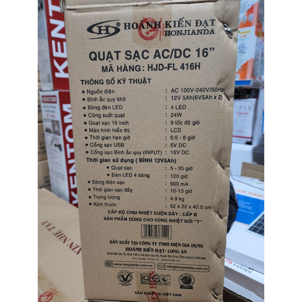 QUẠT SẠC TÍCH ĐIỆN HOJIANDA 416 QUẠT LỞ - BÌNH 12V