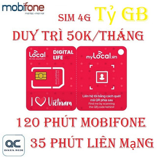 Sim 4G mobifone tỷ GB 120 phút nội mạng 35 phút liên mạng