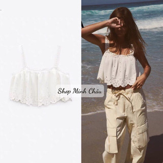 Áo 2 dây croptop trắng thêu đục lỗ Zarrraa