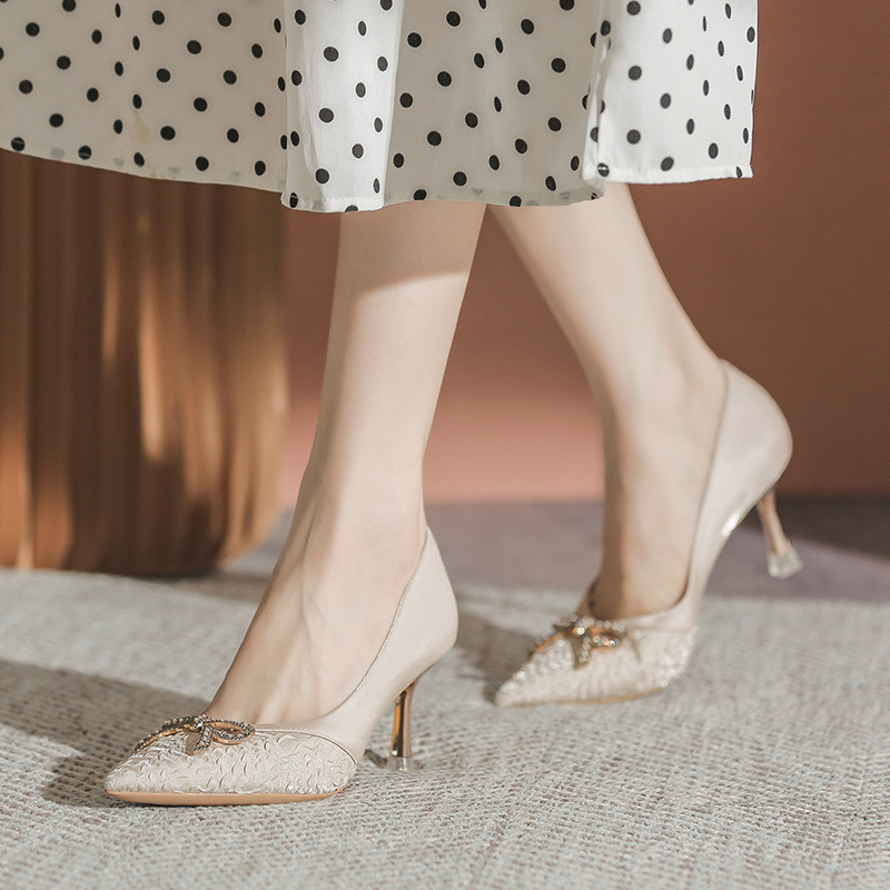 Giày Nữ Cao Cấp , Giày Cao Gót Nữ Mũi Nhọn, Đế Nhọn Cao 6P, Lụa Bọc Satin Cao Cấp, Kiểu Dáng Trẻ trung, Thoải mái-DA770