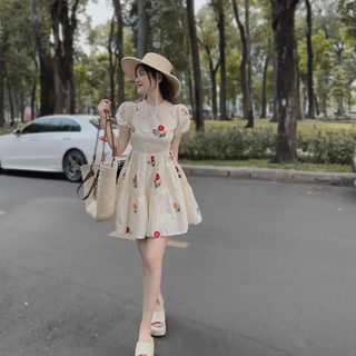 Đầm hoa thêu bigsize cổ tròn có bâu dáng ngắn đáng yêu ( Thời trang Vicky G - Anitagreen ) HN0623