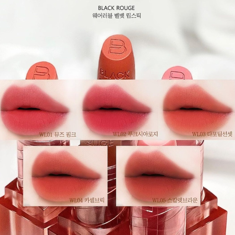 Son thỏi BLACK ROUGE Wearable Velvet Lipstick mềm mịn siêu lì.