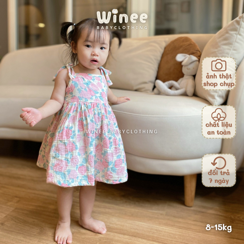 V003 Váy hai dây thiết kế muslin cao cấp cho bé (9-20kg)
